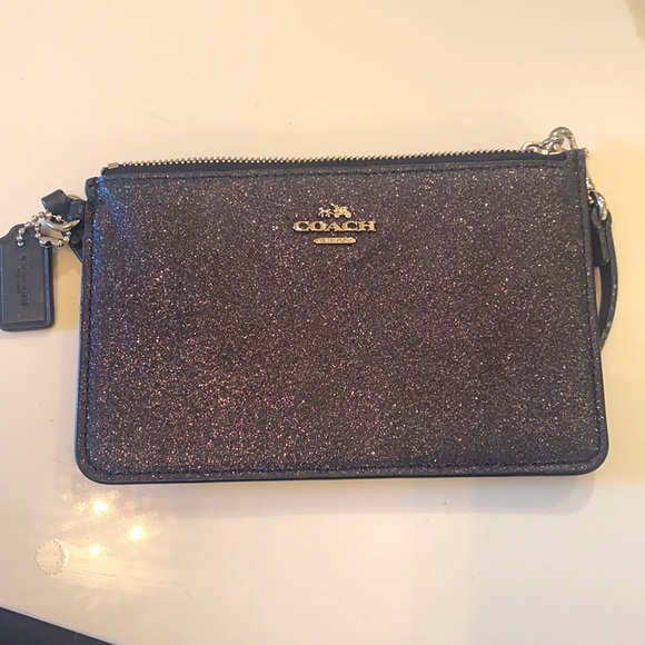 Coach Handbags - Corner Zip Glitter Midnight/Silver Leather Coach Wristlet